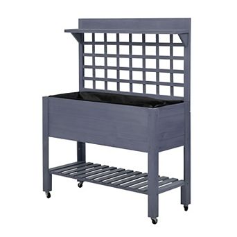 Rolling Raised Garden Planter with Trellis 3 tier Wooden Herb Vegetable Planter with Storage Shelves