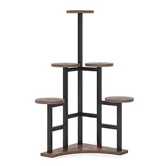 6 tier Round Plant Stand with Metal Frame and Wood Shelves, Indoor Plant Rack for Living Room