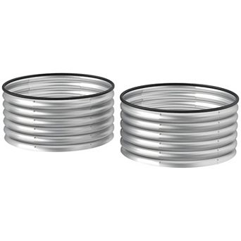 Circular Raised Garden Beds Set of 2, Galvanized Steel Planters for Herbs, Vegetables and Flowers
