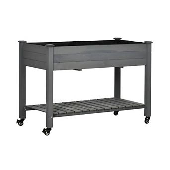Rolling Wooden Raised Garden Bed with Drainage Holes and Bottom Shelf for Patio or Backyard