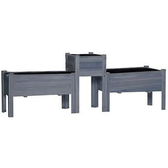 Raised Wooden Garden Planter Set with 3 Boxes, Elevated Patio Planters for Herbs, Flowers