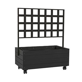 Rolling Outdoor Garden Planter with Trellis, Wood Elevated Planter Box for Patio, Porch or Balcony
