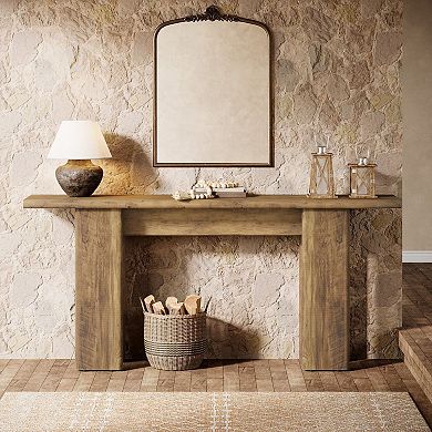 Farmhouse Wood Console Table with Open Shelf for Entryway or Living Room