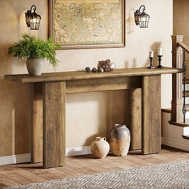 Farmhouse Wood Console Table with Open Shelf for Entryway or Living Room