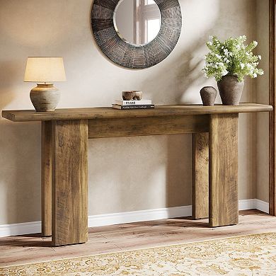 Farmhouse Wood Console Table with Open Shelf for Entryway or Living Room