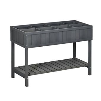 Elevated Wooden Garden Bed Planter with 8 Compartments and Storage Shelf for Patio or Backyard