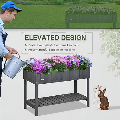 Elevated Wooden Garden Bed Planter with 8 Compartments and Storage Shelf for Patio or Backyard