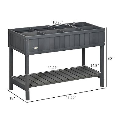 Elevated Wooden Garden Bed Planter with 8 Compartments and Storage Shelf for Patio or Backyard