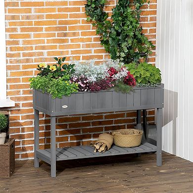 Elevated Wooden Garden Bed Planter with 8 Compartments and Storage Shelf for Patio or Backyard