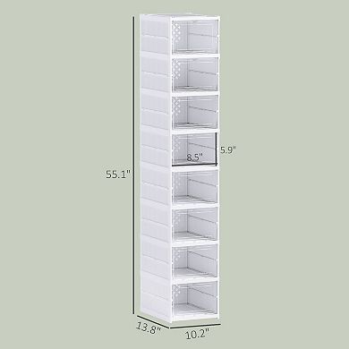 Stackable Shoe Storage Boxes 8 Tier Clear Front Drop Door Organizer