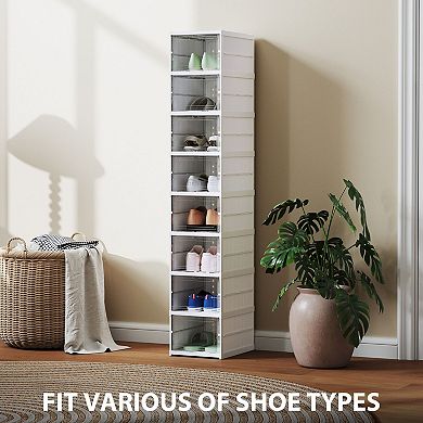 Stackable Shoe Storage Boxes 8 Tier Clear Front Drop Door Organizer