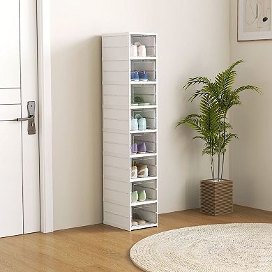 Stackable Shoe Storage Boxes 8 Tier Clear Front Drop Door Organizer