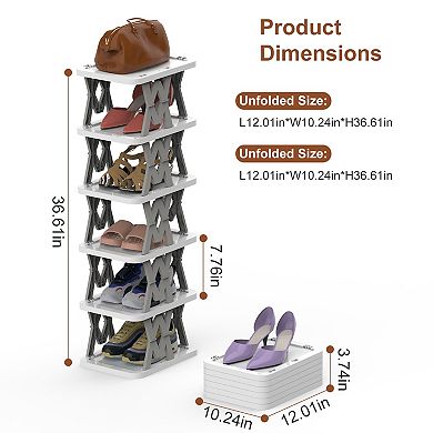 6 Tier Shoe Rack Foldable Vertical Storage Organizer Slim Space Saving