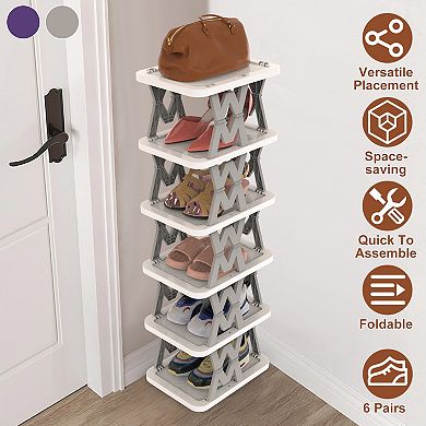 6 Tier Shoe Rack Foldable Vertical Storage Organizer Slim Space Saving