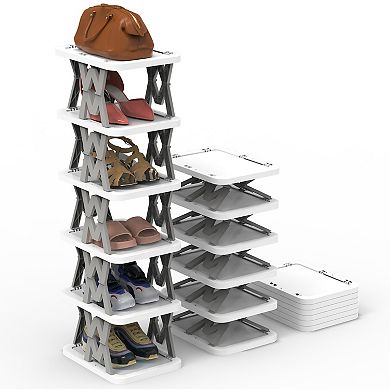 6 Tier Shoe Rack Foldable Vertical Storage Organizer Slim Space Saving