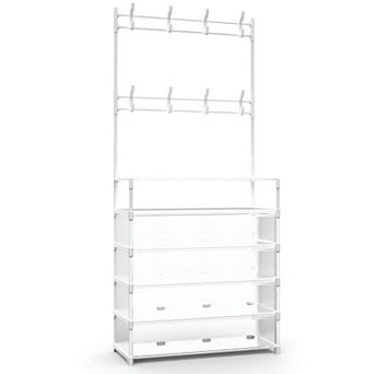 Entryway Hall Tree with Shoe Rack and Coat Hooks 5 tier Shelves 8 Hooks