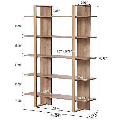 5 Tier Freestanding Bookshelf Open Storage Rack for Living Room and Home Organization
