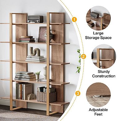 5 Tier Freestanding Bookshelf Open Storage Rack for Living Room and Home Organization