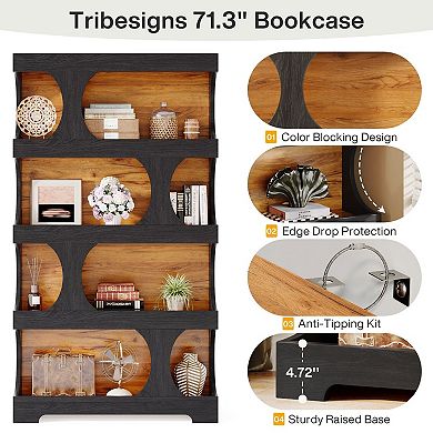 Modern S Shaped Bookshelf 4 Tier Display Shelf Freestanding MDF Bookcase