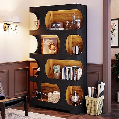 Modern S Shaped Bookshelf 4 Tier Display Shelf Freestanding MDF Bookcase