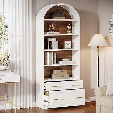 5 Tier Open Shelf Bookcase with Drawer Storage and File Organizer for Office and Living Room