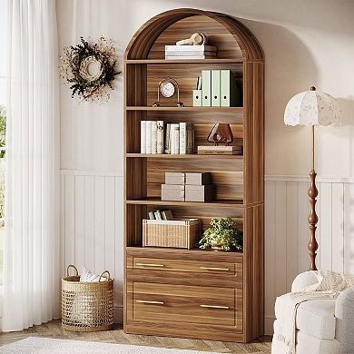 5 Tier Open Shelf Bookcase with Drawer Storage and File Organizer for Office and Living Room