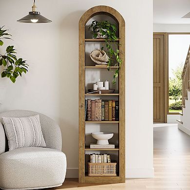 6 Tier Tall Bookcase with Open Storage Shelves for Displaying Books, Plants, and Decorative Items