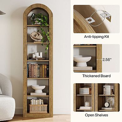 6 Tier Tall Bookcase with Open Storage Shelves for Displaying Books, Plants, and Decorative Items