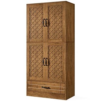 Tall Bookcase Storage Cabinet Wood Display Shelf with Doors and Drawers