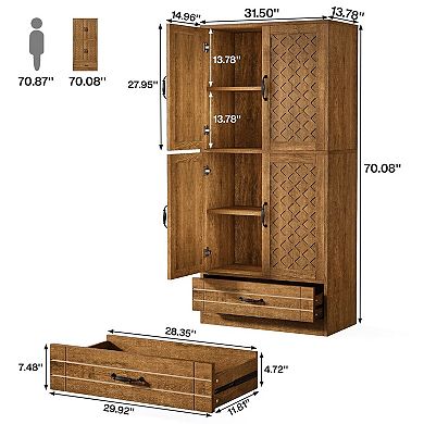 Tall Bookcase Storage Cabinet Wood Display Shelf with Doors and Drawers