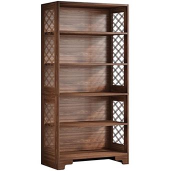 6 tier Bookshelf with X Side Design Narrow Freestanding Bookcase MDF