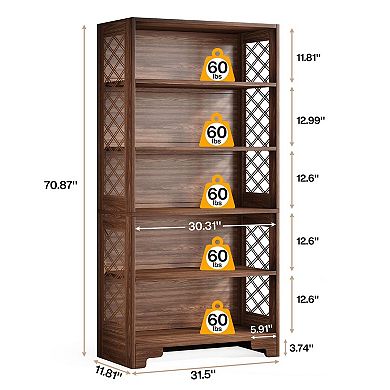 6 Tier Bookshelf with X Side Design Narrow Freestanding Bookcase MDF