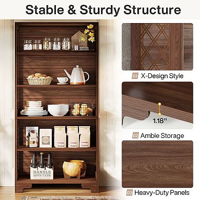 6 Tier Bookshelf with X Side Design Narrow Freestanding Bookcase MDF