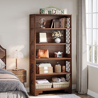 6 Tier Bookshelf with X Side Design Narrow Freestanding Bookcase MDF