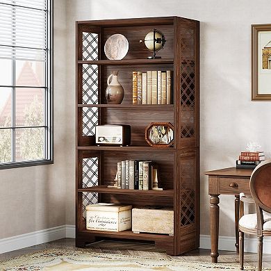 6 Tier Bookshelf with X Side Design Narrow Freestanding Bookcase MDF