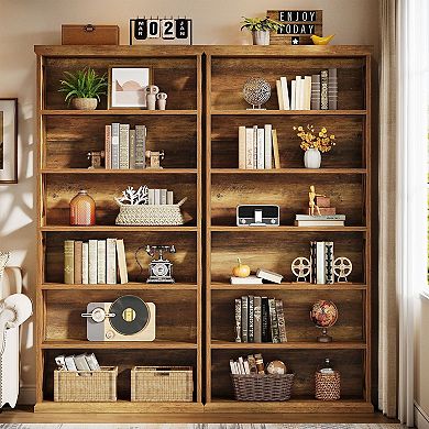Tall 6 Shelf Bookcase Wood Look Bookshelf for Living Room Office
