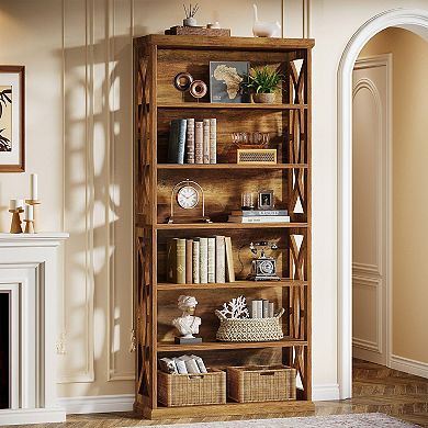 Tall 6 Shelf Bookcase Wood Look Bookshelf for Living Room Office