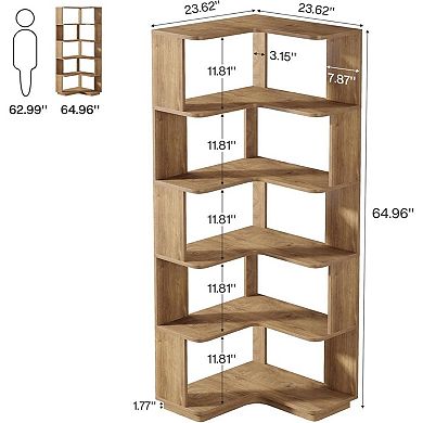 L Shaped Corner Bookshelf Tier Storage Shelf for Home Office