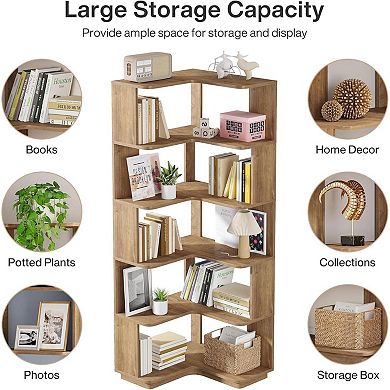 L Shaped Corner Bookshelf Tier Storage Shelf for Home Office