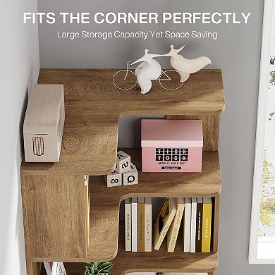 L Shaped Corner Bookshelf Tier Storage Shelf for Home Office