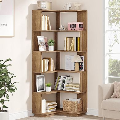 L Shaped Corner Bookshelf Tier Storage Shelf for Home Office