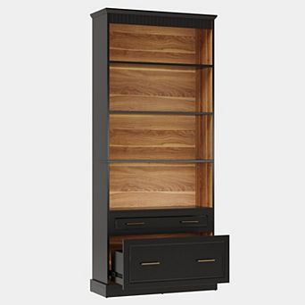5 Shelf Freestanding Bookcase With Drawers And Open Shelves For Living Room And Office Storage