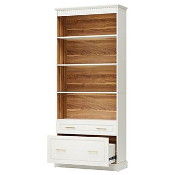 5 Shelf Freestanding Bookcase With Drawers And Open Shelves For Living Room And Office Storage