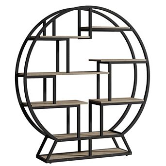 Freestanding Round Etagere Bookcase With 14 Shelves For Storage And Display In Multiple Rooms