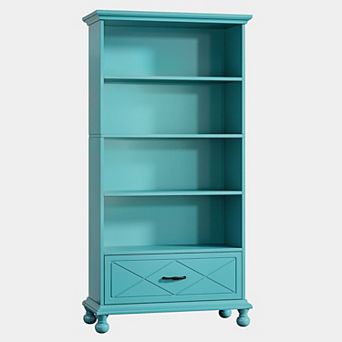 5 Shelf Vertical Bookcase With Drawer And Open Storage For Home Office And Living Room