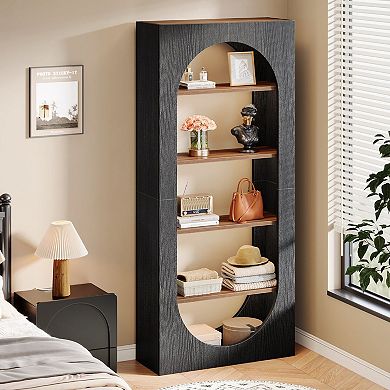 5 Shelf Arched Bookcase With Open Shelves For Living Room And Home Office Storage