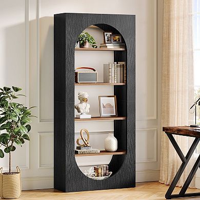 5 Shelf Arched Bookcase With Open Shelves For Living Room And Home Office Storage