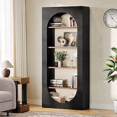 5 Shelf Arched Bookcase With Open Shelves For Living Room And Home Office Storage