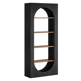 5 Shelf Arched Bookcase With Open Shelves For Living Room And Home Office Storage