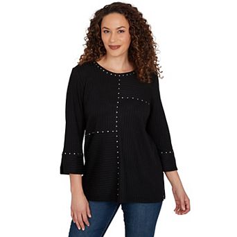 Women's Alfred Dunner Classic Spliced Texture Metallic Studded Top